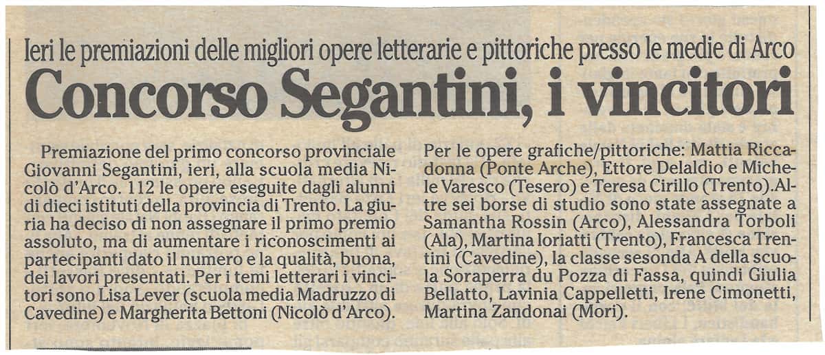 Ritaglio di giornale — Concorso Segantini 1999
