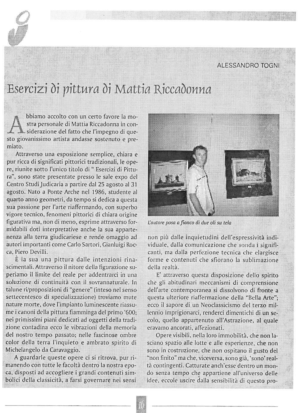 Articolo Il Centro Informa, agosto 2003 — Esercizi di pittura di Mattia Riccadonna, pagina 2